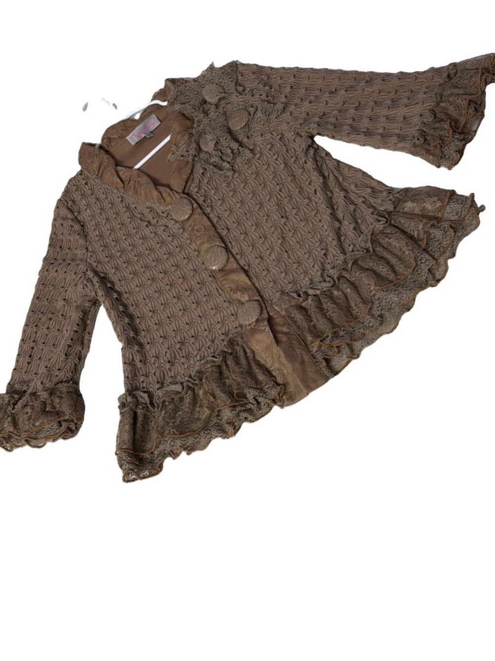 Pretty Angel Brown Ruffle Knit crochet - Elegant Layered Design Top M